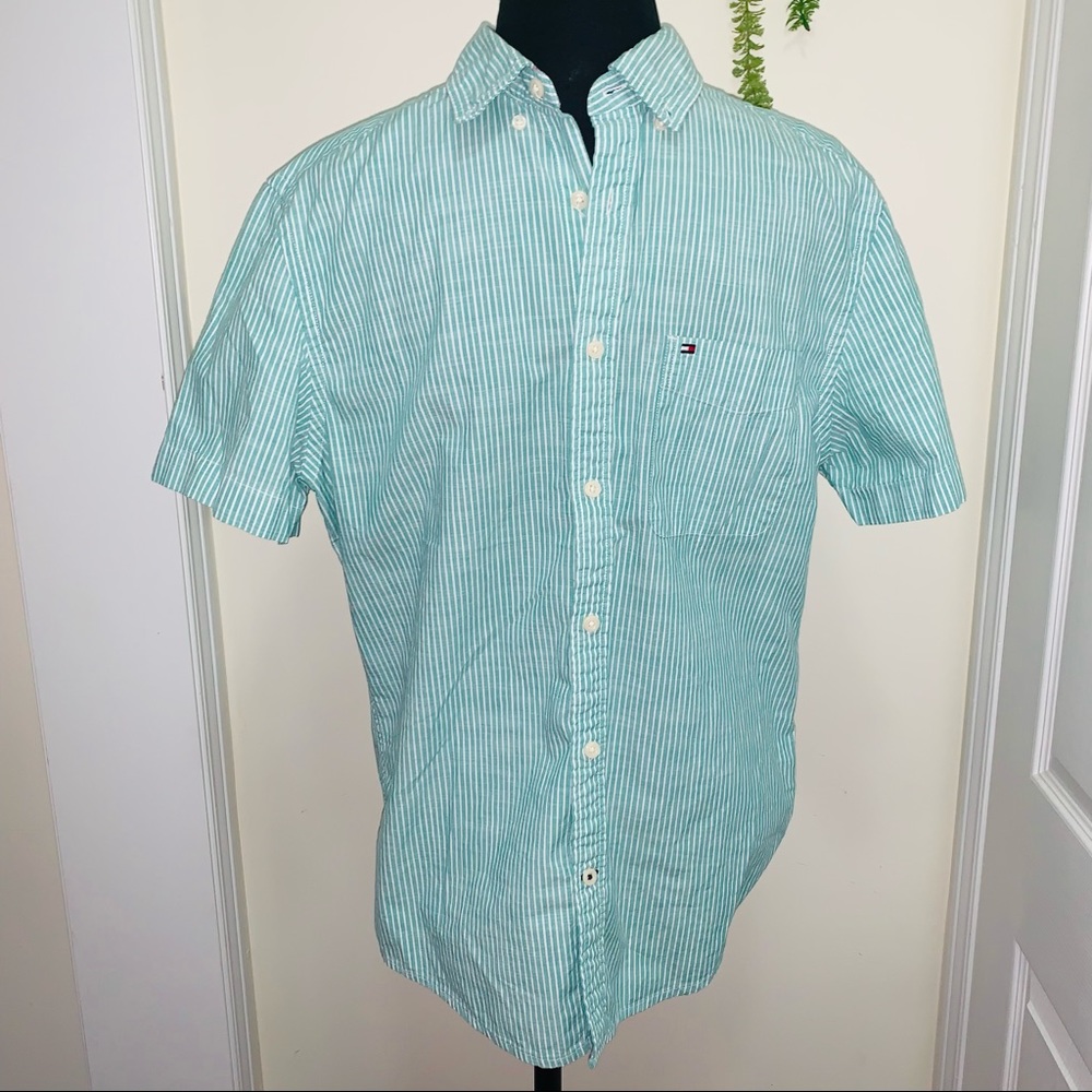 Tommy Hilfiger Teal & White stripped Outdoor Shirt - Picture 7 of 9